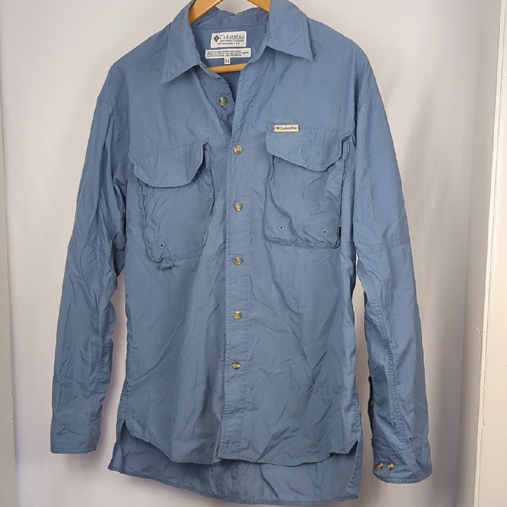 COLUMBIA PFG Men's Medium Blue Long Sleeve Fishing Shirt